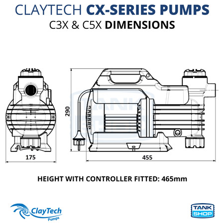 ClayTech CX-Series Rainwater Pumps - Dimensions