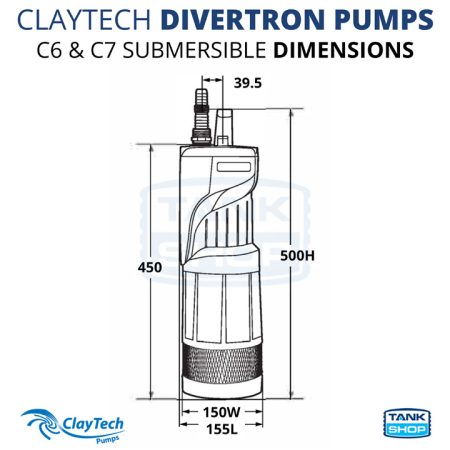 ClayTech DiverTron Submersible Pumps - Dimensions