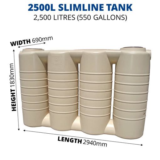 2500 Litre Slimline Poly Water Tank (QTank) (550 Gal) Tank Shop