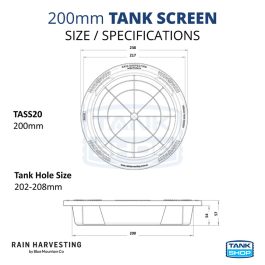 Rain Harvesting 200mm Tank Screen Inlet Filter TASS20 Specifications