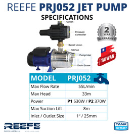 REEFE PRJ052 Jet Pressure Pump - Specifications